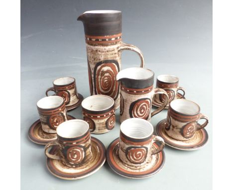 Briglin studio pottery coffee set, height of coffee pot 26cm