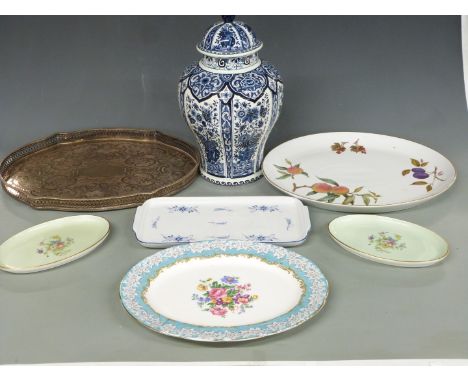 Royal Worcester Evesham pattern large oval dish, plated galleried tray, Royal Albert oval plate, large blue and white ginger 