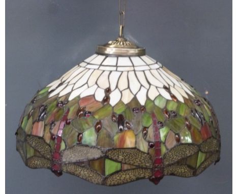 A large glass Tiffany style centre light shade, 50cm in diameter, unused in original box.&nbsp;