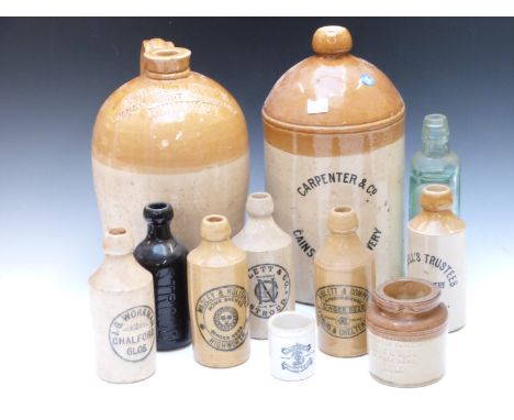 Carpenter and Co, Cainscross, Stroud stoneware flagon, William Legge, Berkeley flagon, various bottles by Niblett Stroud, Wad