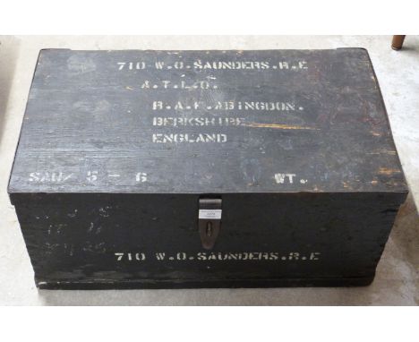 Vintage travelling trunk, named to front 710 W O Saunders RE, W68 x D41 x H29cm