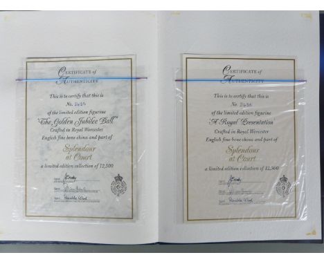 Seven Wedgwood, Royal Worcester, Royal Doulton and Coalport figurines including Madame de Pompadour, most with certificates, 