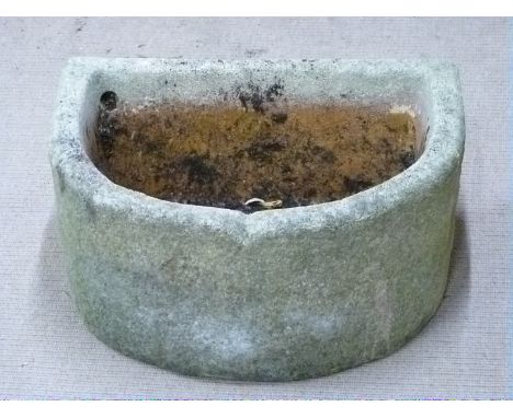 D end reconstructed stone trough, W53 x D44 x H5cm together with a terracotta bowl