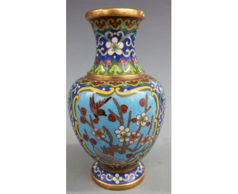 Chinese cloisonné enamel vase decorated with butterflies and flowers, 13cm tall