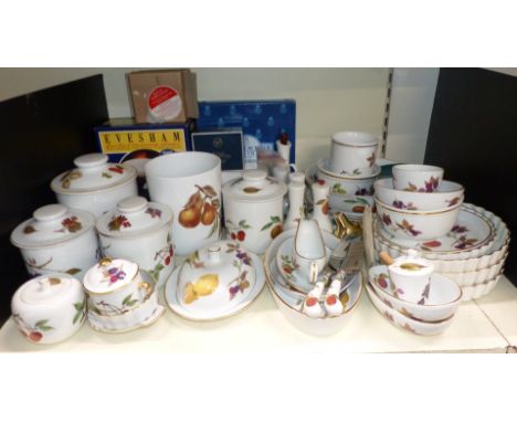 A collection of Royal Worcester Evesham pattern oven and tableware including boxed cutlery, ramekins, coddlers, further cruet