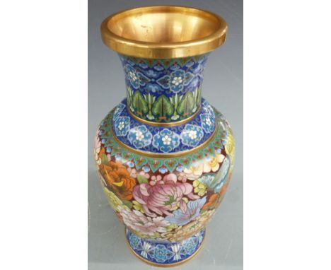 A large Chinese cloisonné enamel vase decorated with butterflies and flowers, 31cm tall