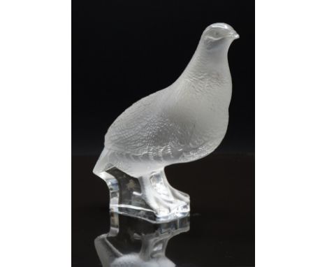 Lalique frosted and clear glass grouse model 11610 signed Lalique France and with original labels to base, 17cm tall.&nbsp;