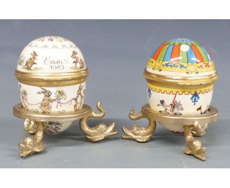 Six Halcyon Days enamel boxes including two eggs, ladybird etc