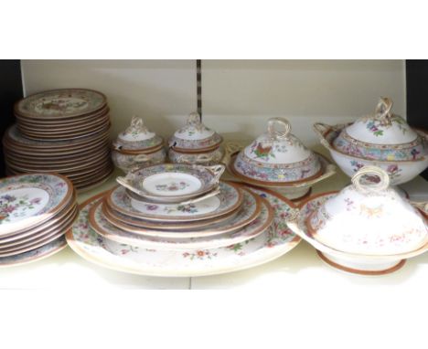 Early 19thC Royal Worcester part dinner service with enamelled chinoiserie decoration and impressed cross in a circle mark to