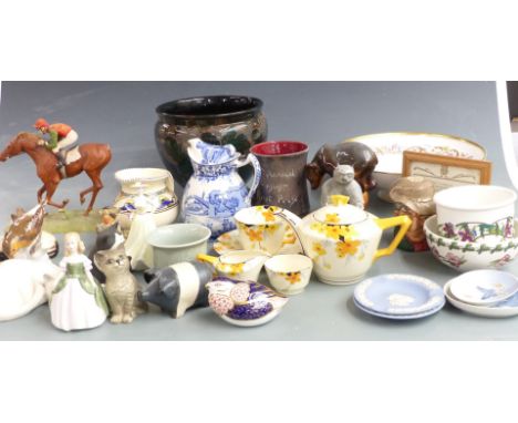 Ceramics and collectables including Crown Ducal Art Deco tea ware, studio pottery, Russian bear, Royal Doulton figures and fl