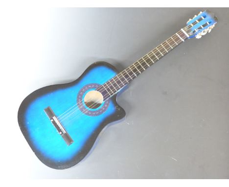 Acoustic guitar in blue lacquered finish, fitted with steel strings, with Stagg gig bag