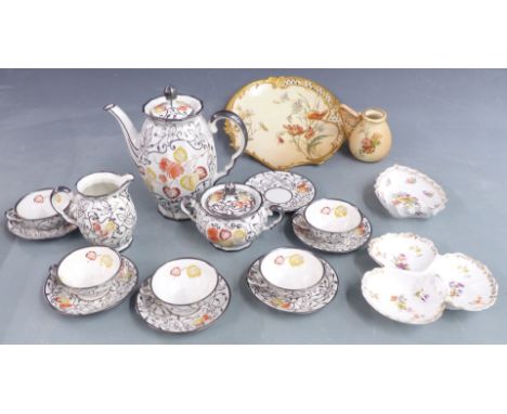 Royal Worcester blush ivory pierced dish and jug, Dresden dishes, continental tea ware, tallest 18cm&nbsp;