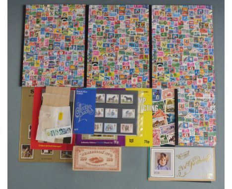 Collection of stamp albums and loose stamps and a vintage cigarette box for Perfectos No 2