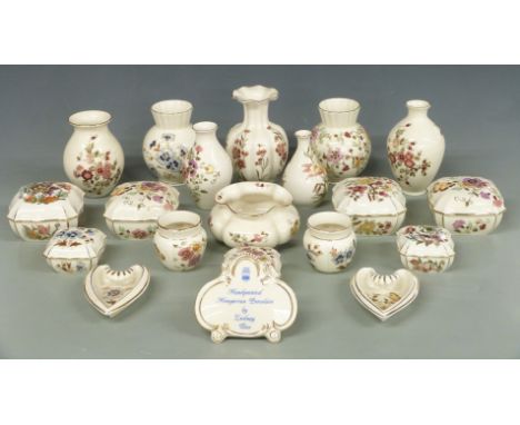 A collection of Zsolnay Pecs porcelain including trinket boxes, dishes, Zsolnay advertising sign, vases etc, tallest 14cm&nbs
