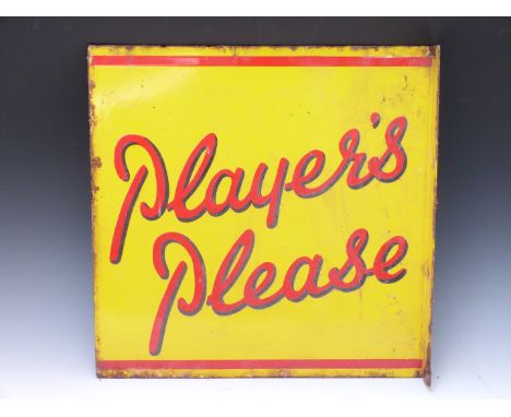 "Players Please" double sided wall mounted vintage enamel sign, 41 x 41cm&nbsp;