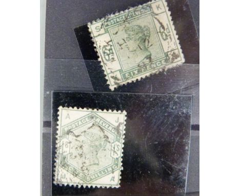 A stockcard of GB Victorian stamps including 5s rose with light circular date stamp S.G.180