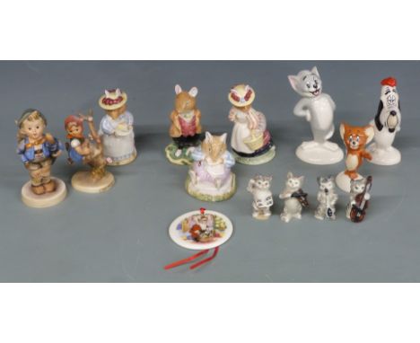 Beswick Walt Disney cartoon figures, Tom and Jerry and Droopy, four Royal Doulton Brambly Hedge figures, Beswick cat orchestr