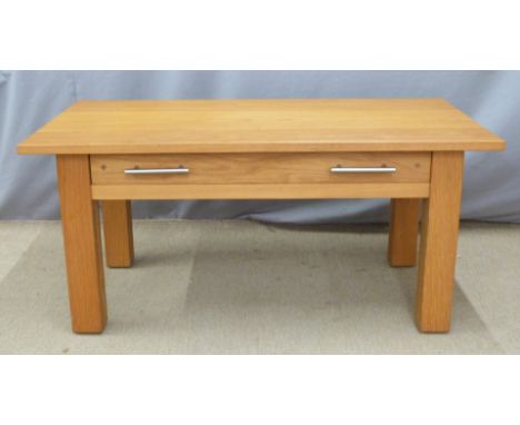 Contemporary light oak low coffee table with drawer, W102 x D50 x H47cm