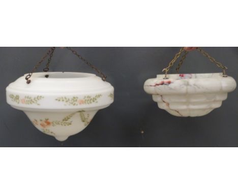 Two vintage glass plaffoniers, one with floral decoration, largest 35cm in diameter.&nbsp;