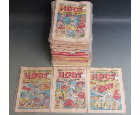 One-hundred-and-ten various comics including Hoot, Forces in Combat, Future Tense, Action Force, Acne, Funny Fortnightly and 