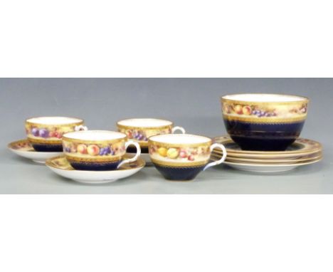 Royal Worcester Painted Fruit cups, saucers, underplates and bowl, various signatures including Flaxman, Roberts etc