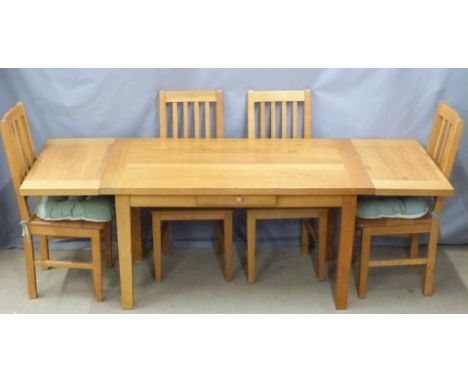 Contemporary light oak extendable dining&nbsp;table and four chairs, extended W220 x D88 x H75cm