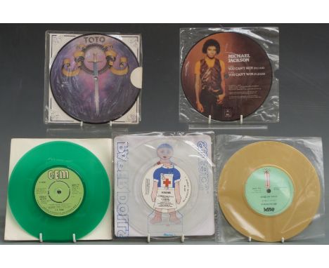 Approximately 50 seven inch picture discs and coloured vinyl including UK Subs, Michael Jackson, Toyah etc