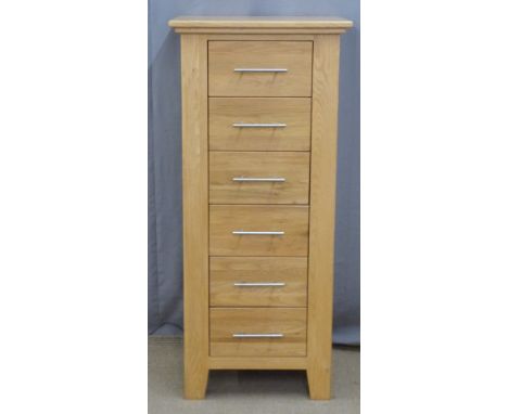 Contemporary light oak chest of six straight drawers, W52 x D36 x H116cm