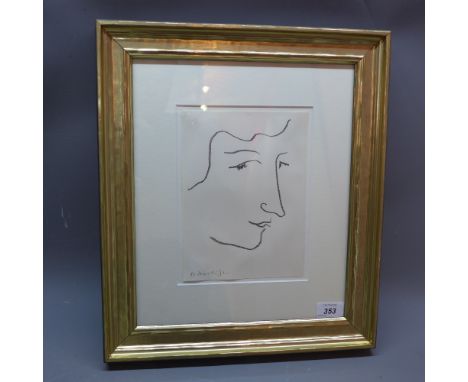 Henri Matisse (1869-1954), portrait of colette, lithograph, signed in print lower left, edition of 3000. H.22cm W.16cm 