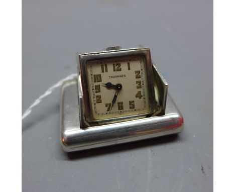 A silver Tavannes Watch Co. rectangular double door desk watch. Marked 0.925 Brev Dep 10259 no 825925. Having hinged doors, f