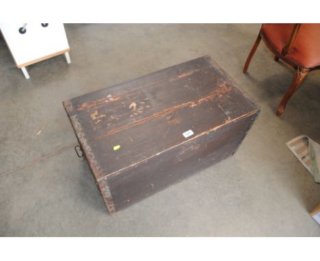 A painted and metal bound wooden trunk