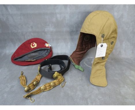 A RUSSIAN PILOTS HELMET CIRCA 1960s, a Russian officers sword / dagger hanger and a Russian army beret