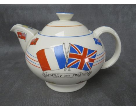 A CROWN DUCAL 'WAR AGAINST HITLERISM' SOUVENIR TEA POT, made for Dyson &amp; Horsfall of Preston, to replace aluminum stocks 