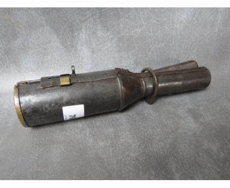 A WW1 RUSSIAN MODEL 114 LANTERN GRENADE (INERT- DEACTIVATED), of sheet steel construction with brass fittings