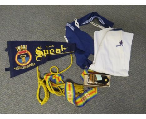 A ROYAL YACHT SHIRT, a HMS Speaker pennant, US navy shoulder board etc