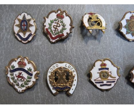 FOURTEEN ENAMEL SWEETHEART BROOCHES, to include North Staffs, Royal Berkshires, Cameron Highlanders, Royal Fusiliers, Army Pa