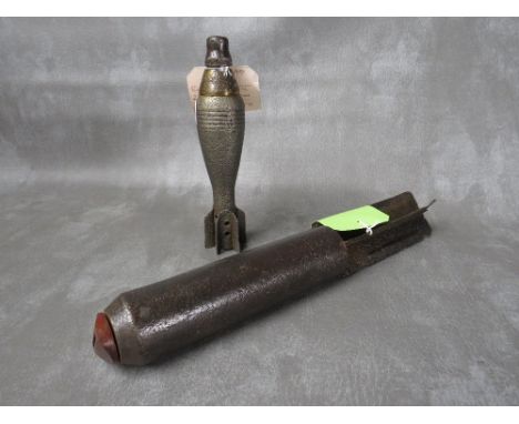 WW2 RUSSIAN INERT 50mm MORTAR, plus an inert cluster bomb, both with nose caps (2)