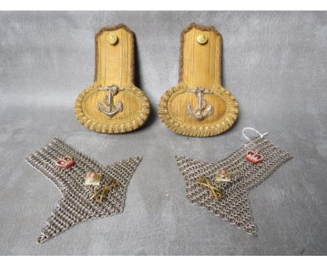 A PAIR OF CIRCA WWI ROYAL NAVY OFFICERS EPAULETTES, along with a pair of modern chain mail cavalry offices epaulettes