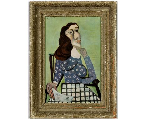PABLO PICASSO, Femme Assise, offset lithograph, vintage French frame, 27cm x 14cm. 