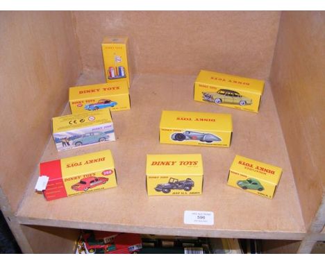 Eight Atlas Editions Dinky Toys, including Jeep U.S. Army and Jaguar XK120 Coupe 