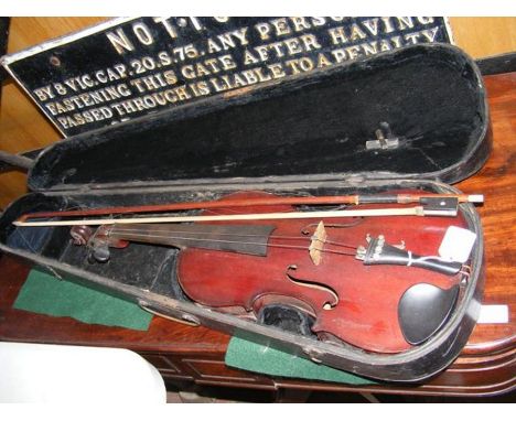 An antique violin bearing label 'Celebre Vosgien' with bow - in carrying case CONDITION REPORT37.5cm Button to Nose.We have a