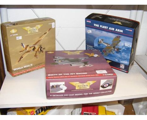 Two Corgi Aviation Archive die cast model fighter planes and a Corgi Fleet Air Arm Series Model 