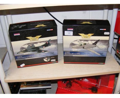 A pair of Corgi Aviation Archive model planes, including BAE Hawk T.NK.IA, XX316 and Hawker Hunter F.6 