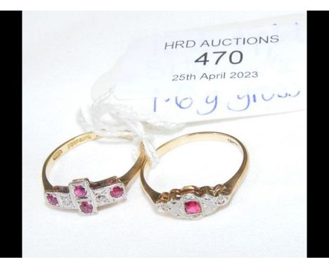 An attractive ruby four stone ring, together with one other in gold setting