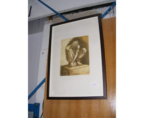 AFTER MICHELANGELO'S 'Crouching Boy' - Limited Edition print - signed LOONEY '04 - print size 30cm x 24cm - framed and glazed