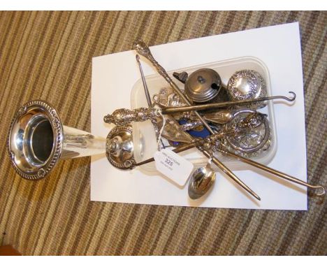 A silver trumpet vase, button hooks, etc. 