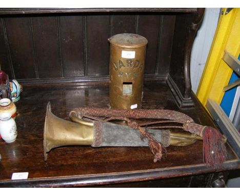 A vintage White Brothers tubular bell inscribed 'Uarda, R.Y.S.', together with a vintage French bugle