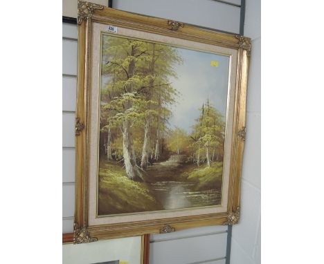 A vintage oil on canvas depicting forest scenes