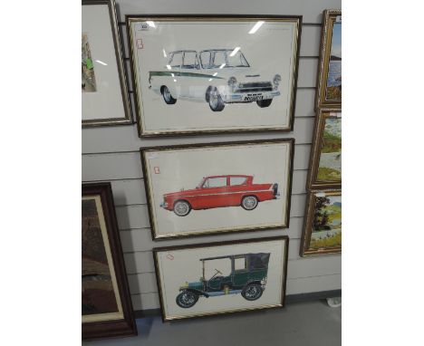 A selection of vintage Ford motor and sports car prints Cortina, Anglia, Model T