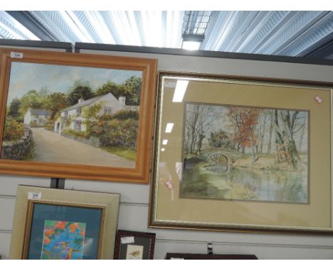 A vintage oil on board depicting Lakeland cottage